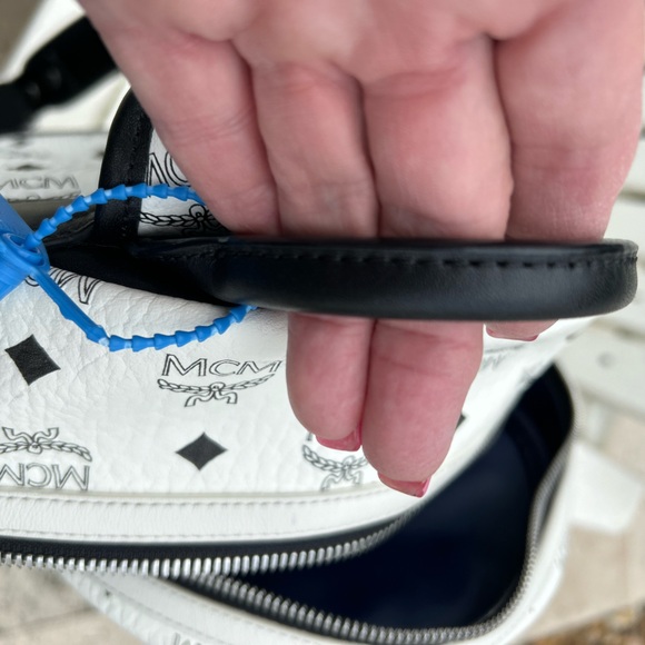 MCM White Studded Visetos Backpack - Picture 6 of 16